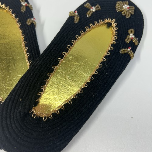 Vintage Perlen verziert schwarz Gold Trim Strick Nylon Hausschuhe Socken Japan - Bild 3 von 7