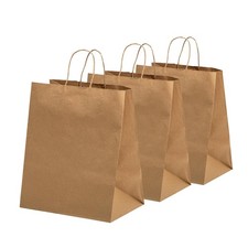 100 Pack 10x7x12 Inches Kraft Paper Gift Bags with Handles Bulk, Durable Brow...