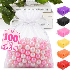 100 PCS White Organza Bags 3X4, Small Mesh Gift Bags Drawstring Bulk 