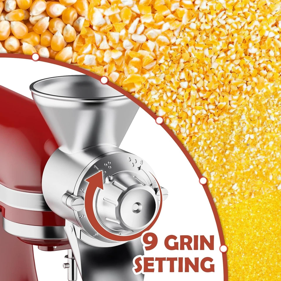 Accesorio de molino de grano totalmente metálico para batidora de pie Kitchenaid, 9 niveles plateada Foto 4 de 4