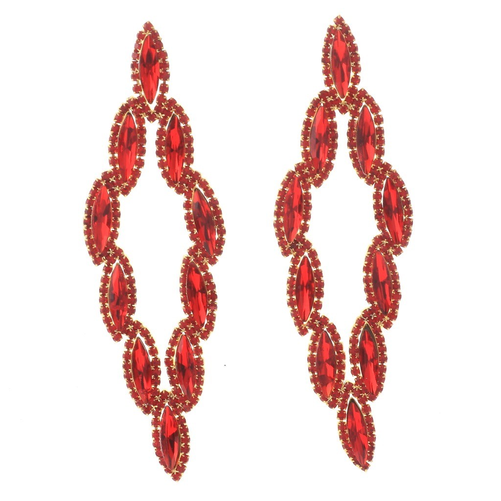 Gold Tone Metal Rhinestone Drop Post Earrings ESE8086-RED