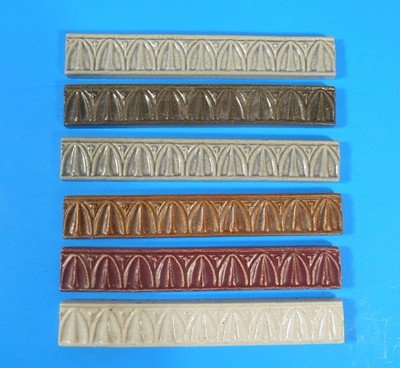 Lot of 6 Handmade Art Pottery Ceramic Border Tiles 9-3/4'' x 1-1/2''