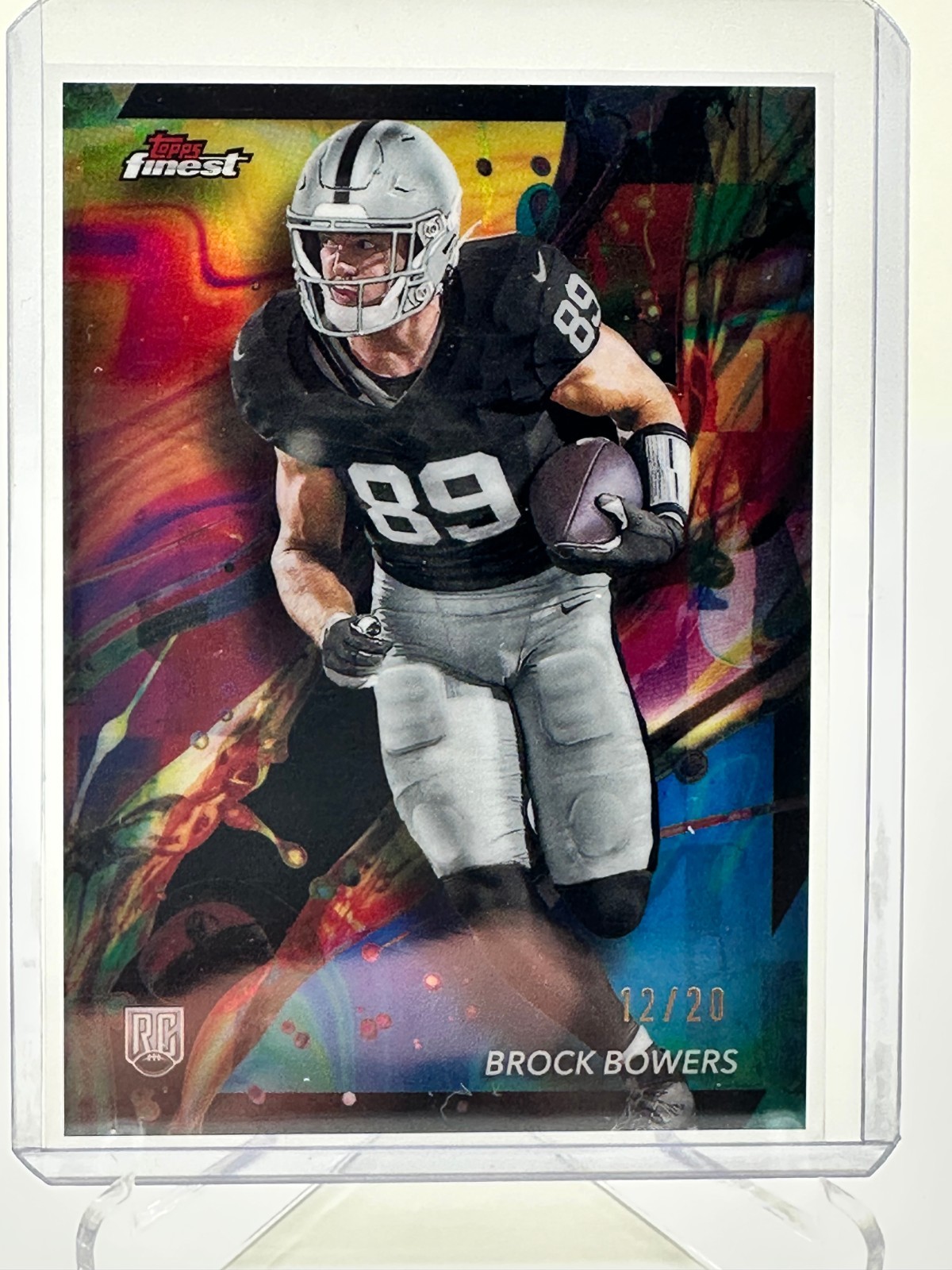 2024 Topps Finest Common Oil Spill Refractor /20 Brock Bowers #82 RC Raiders