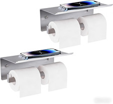 Double Toilet Paper Holder with Shelf, 304 Stainless Steel Wall Mount Commercial
