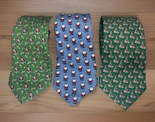 Lot of 3x Vineyard Vines Christmas Ties Santa Claus Reindeers 100 Silk