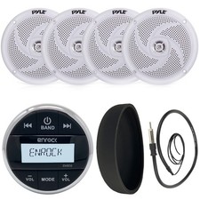 White 4" 100W Marine Speakers, Enrock Bluetooth AM FM MP3 Radio, Cover, Antenna