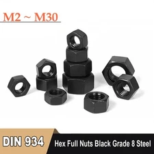 Hex Full Nuts Black Grade 8 Steel M3 M4 M5 M6 M7 M8 M10 M12 M14 M16 M20 M24 M30