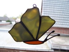 Tiffany Fensterbild Glaskunst Schmetterling klein grün-braun