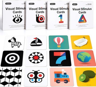 High Contrast Baby Flashcard, 80 Pcs 160 Page Black White Colorful Visual Sti...