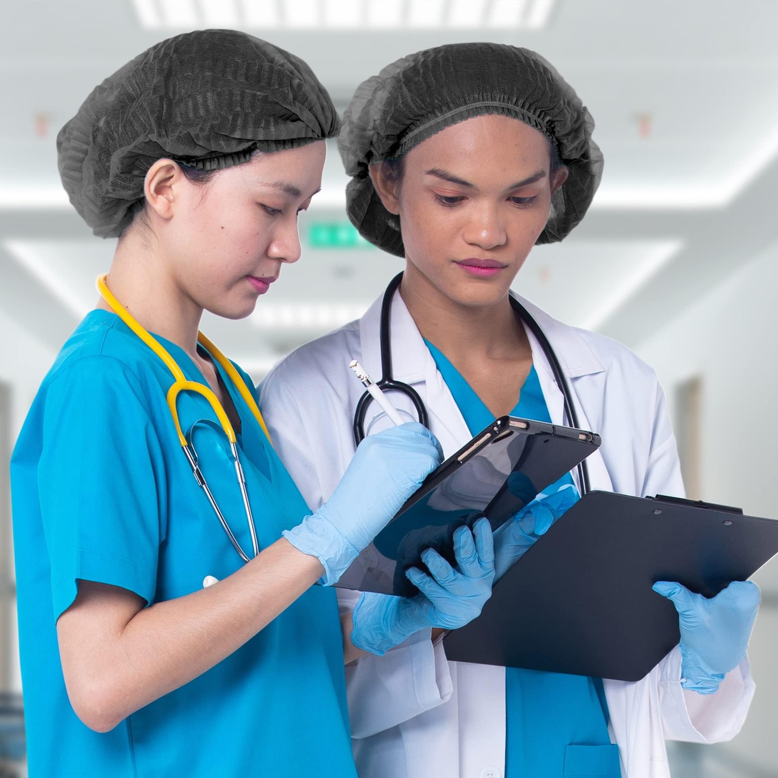 Black Disposable Polypropylene Bouffant Caps 21 Inches - Pack of 100 - Unisex...