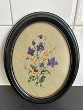 Lot 8 Vintage Floral Needle Point Cross Stitch Wood Oval Frame 24x19cm
