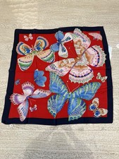 100 Mulberry Silk Scarf 21  Square Butterfly Print Red Blue New