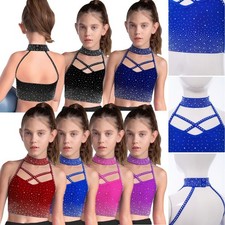 Kids Girls Vest Athletic Bra Hip Hop Crop Top Ballet Costume Workout Backless