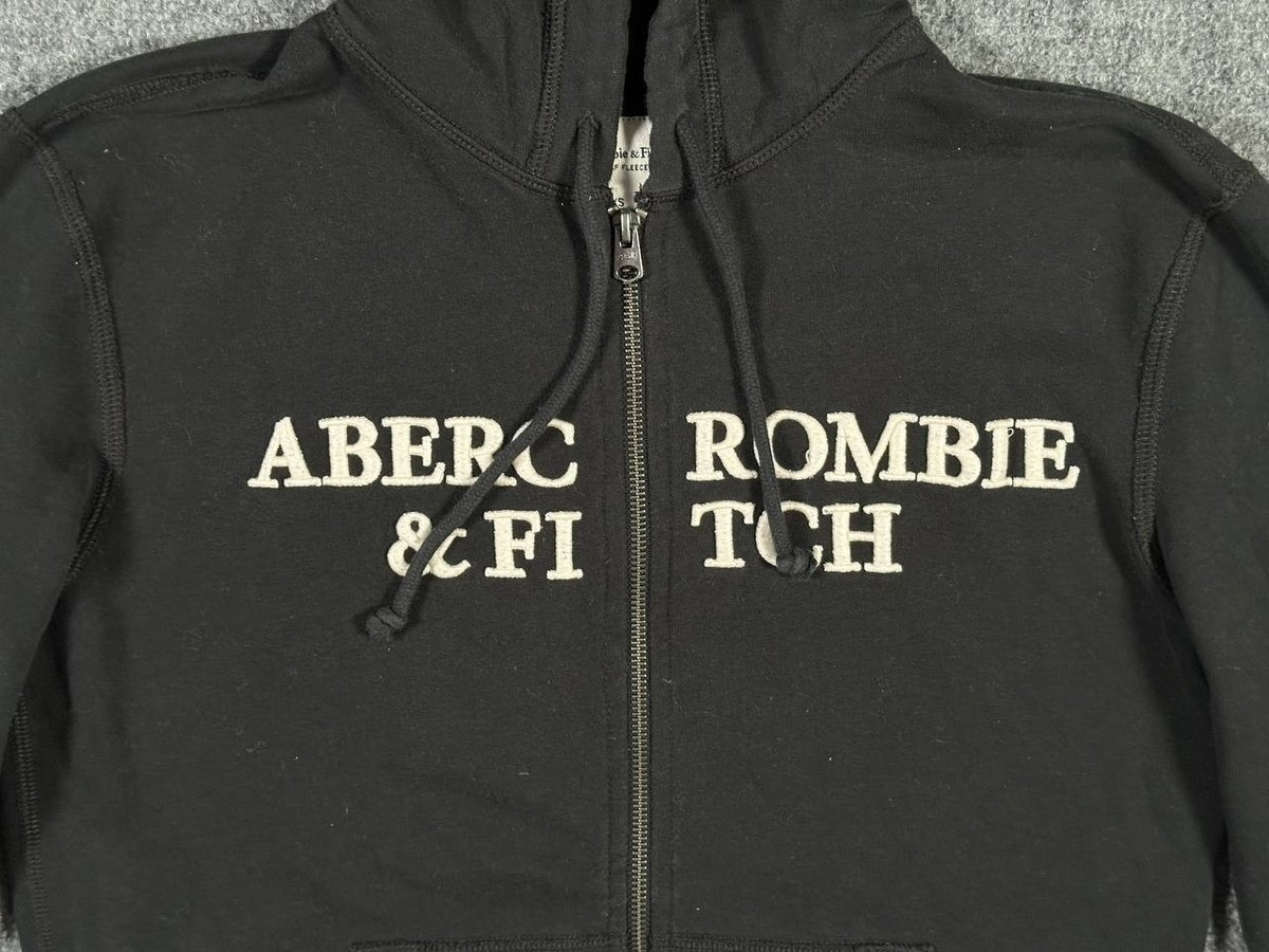 Vintage Abercrombie & Fitch Y2K Full Zip Hoodie Black Logo XS Mens