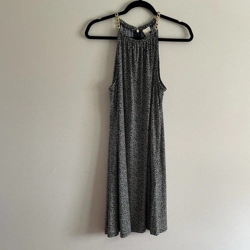 Abito smanicato Michael Kors Wmn L blu navy giallo catena tracolla swing