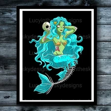 Zombie Mermaid Spooky Nautical Art Print POP Art Culture Wall Decor