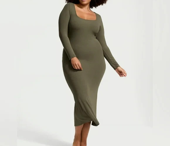 victoria secret green dress Ribbed Modal Long-Sleeve Slip , Green, L - Women's Slips dissh_size_group_12