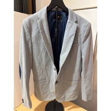 HM Mens Slim Fit Blazer Light Gray Textured Knit Elbow Patches 36R Sports Coat