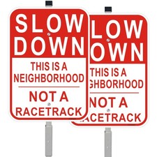 2 Pack Slow Down Signs, with 36" Stakes, 14"x10" Reflective Aluminum, Not a R...