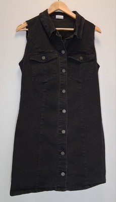 Noisy May womens large sleeveless denim dress button front collared black