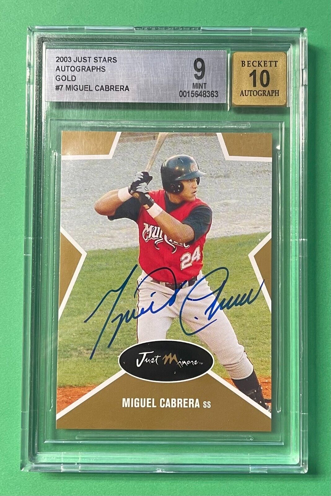2003 MIGUEL CABRERA JUST MINORS STARS GOLD AUTOGRAPHED #7 BGS 9/10