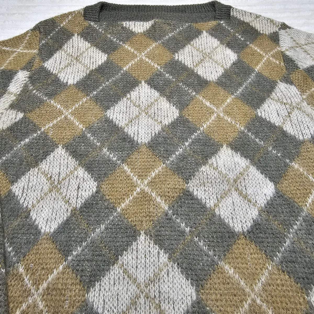 Jantzen Sweater Wool Mohair Blend Argyle Green Womens MEDIUM Vintage 50s 60s