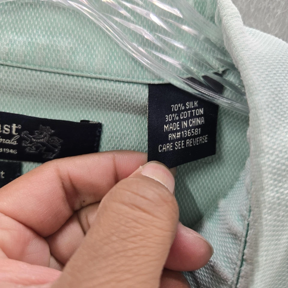 Camisa con botones Nat Nast para hombre XL verde algodón seda manga corta calce americano Foto 3 de 4