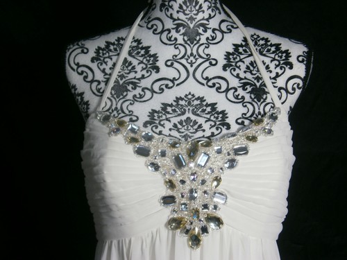 Bari Jay 10 Ivory Wedding Dress Romantic Greek Goddess Chiffon Bling 69925 NWT - Picture 4 of 12