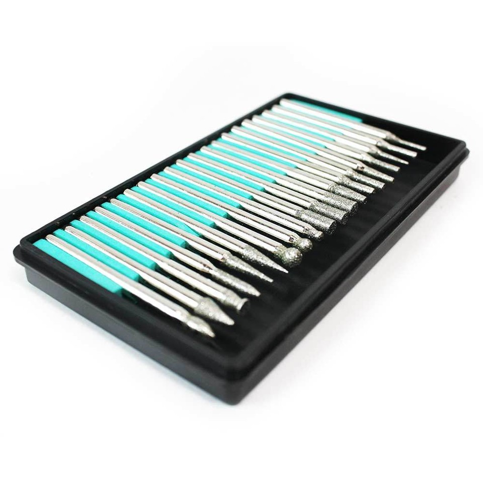 20PC Diamond Point Bit Set Grinder Burr Rotary Tool Glass Stone Ceramic ...