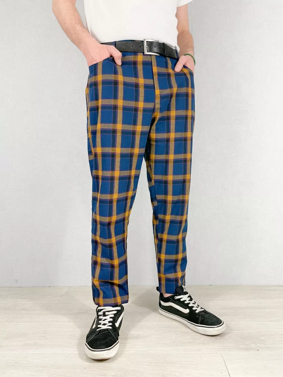 Slim fit tartan trousers men's discount