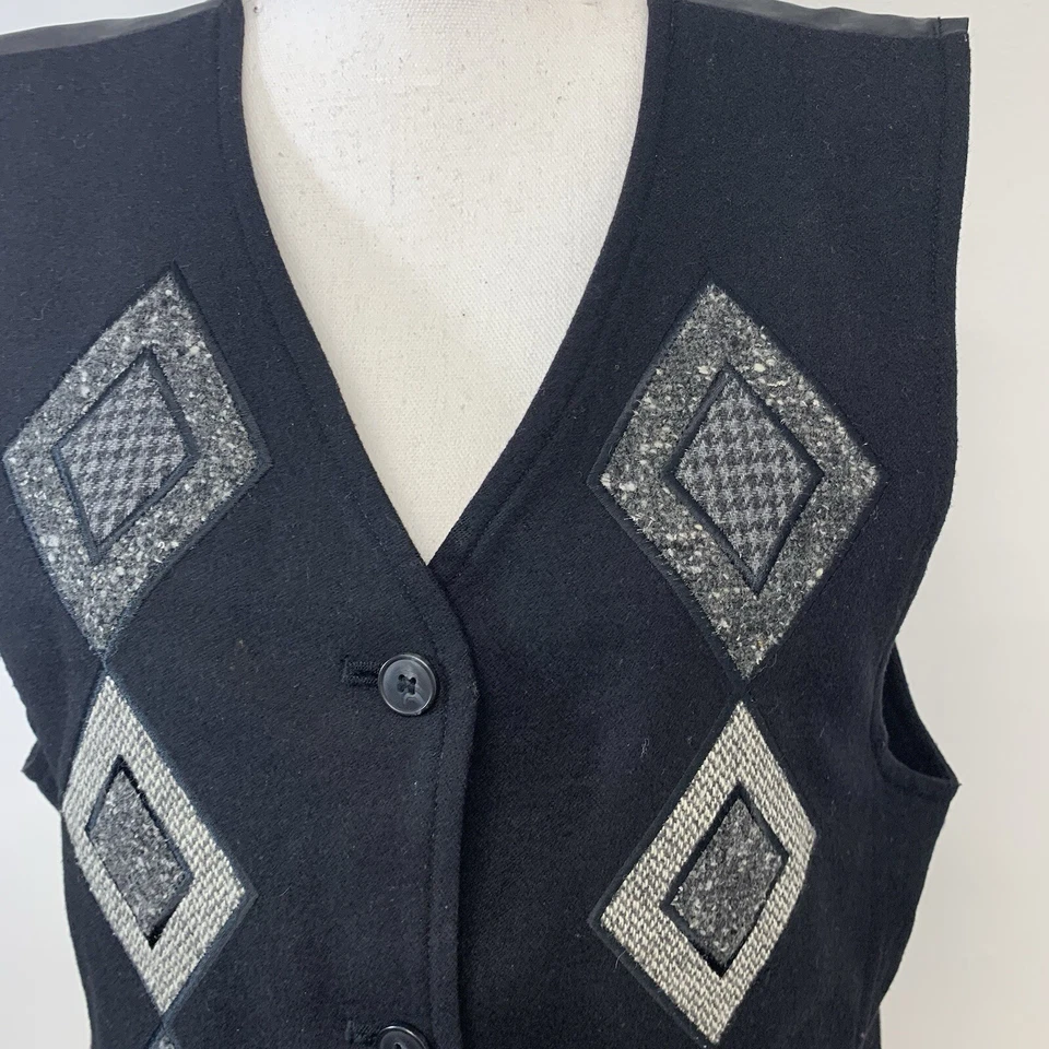 Liz Wear Chaleco Mujer 10 Negro Mezcla Lana Cintura Abrigo Bolsillos Textura Western Boho Foto 2 de 4