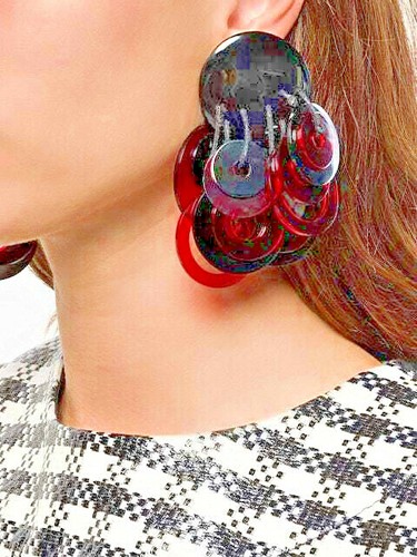 earrings MONIES clip huge gerda lynggaard dangling polyresin red black circle  - Afbeelding 1 van 2