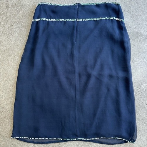 100% silk embroidered small skirt Navy. Floral embroidery and sequins. - Picture 6 of 9