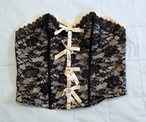 Cacique Corset Black Lace Stretch Bows Y2K Size 26/28