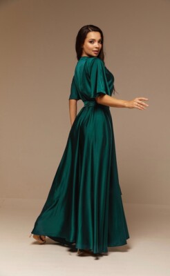 silk wrap prom dress Bustier-Bodice Faux-Wrap Prom Dress: CL7495 Emerald / 2