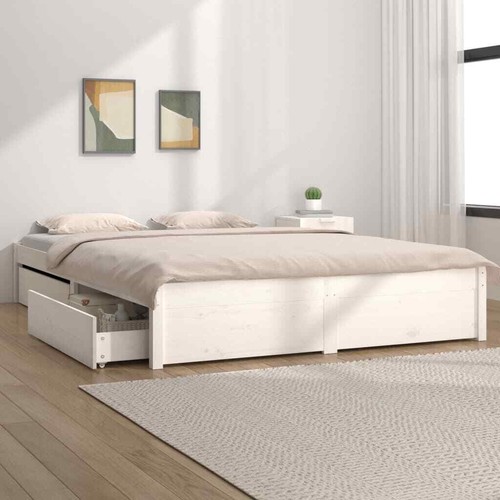 Bed Frame with Drawers White 153x203 Queen Size O2G2 | eBay Australia