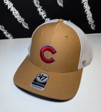 NWT '47 Brand Chicago Cubs Camel Tan White Classic Logo Trucker Snapback Hat NEW