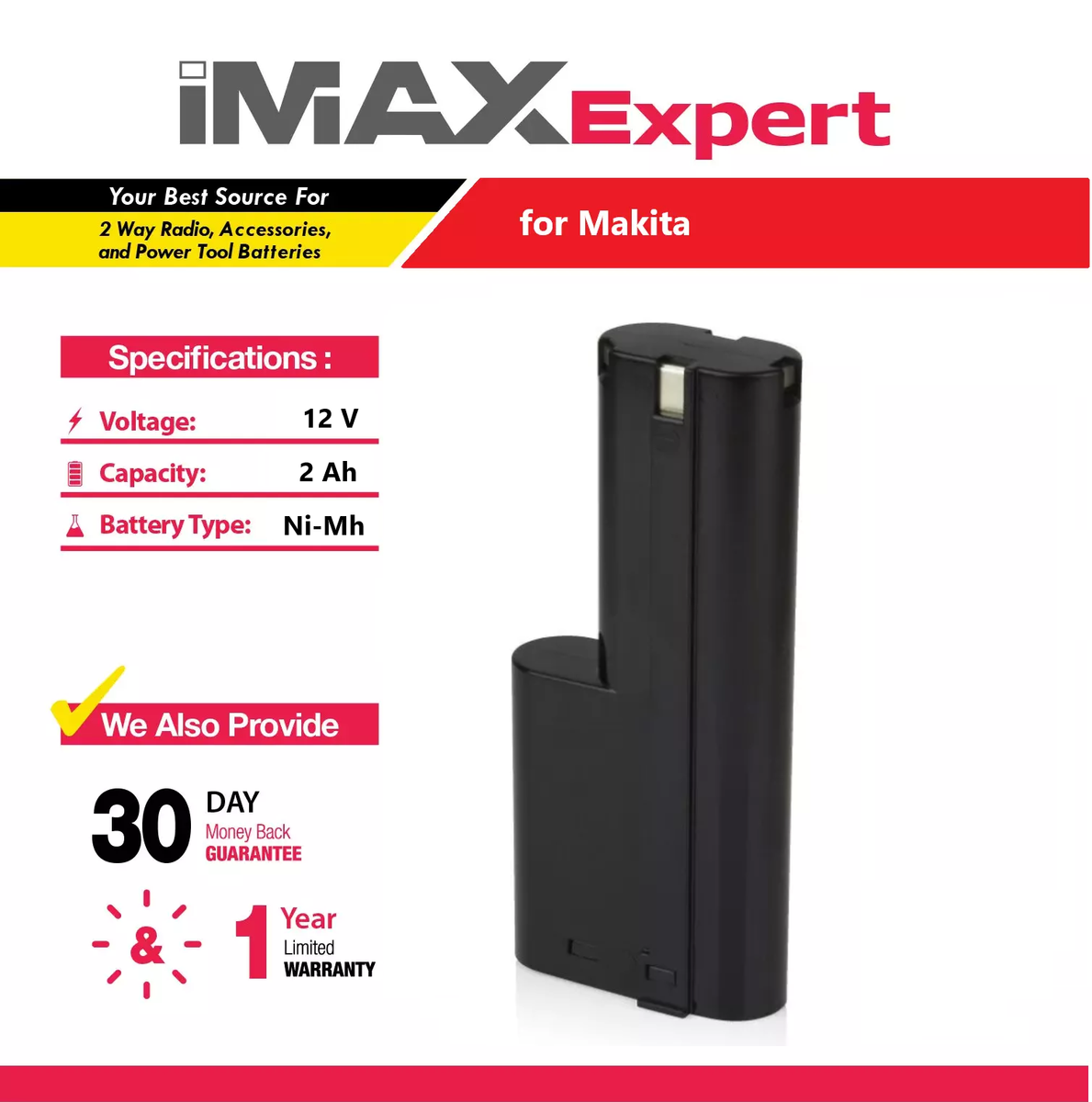12V 2Ah NiMH Replacement Battery For Makita – Fits 1210, 632277-5, 5092D, 6011D & More
