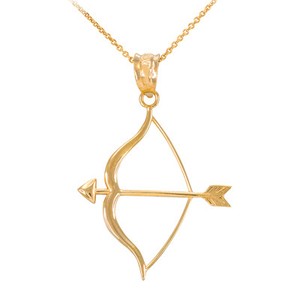 Polished 14k Yellow Gold Aim Bow and Arrow Goals Pendant Necklace