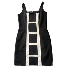 Kenar Black Off White Ladder Sleeveless Form Fitting Dress Size 4 NWOT