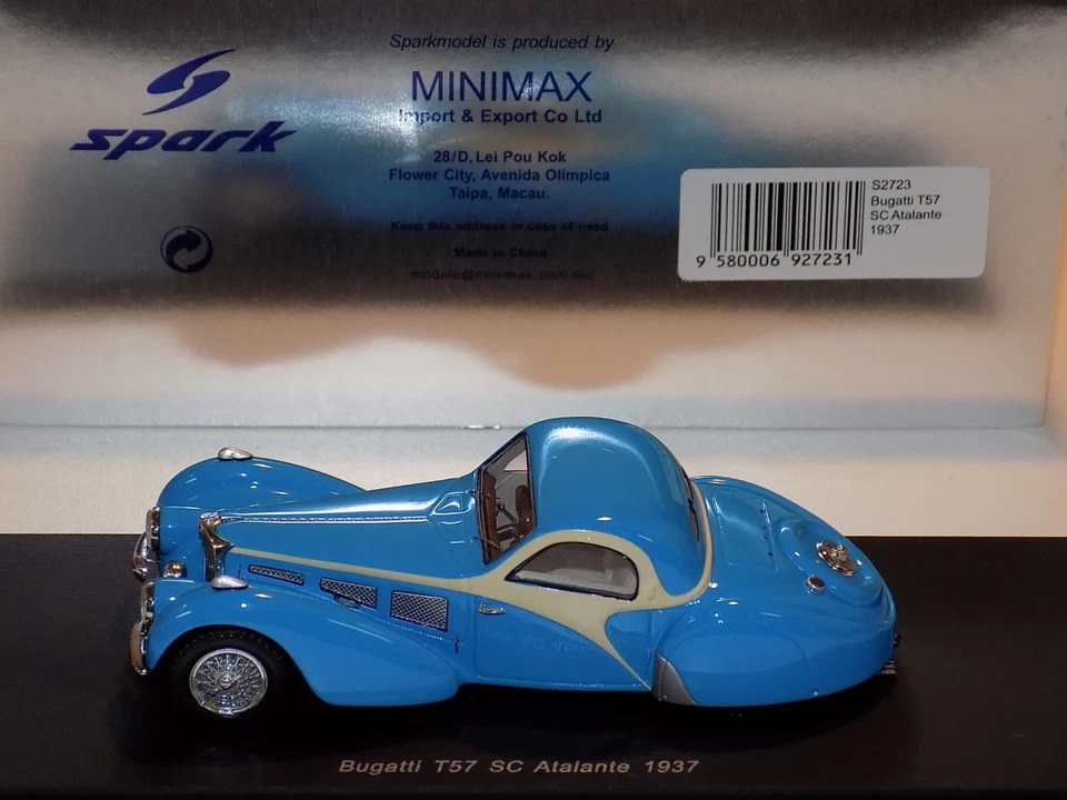 1/43 Spark Bugatti T57 SC Atlante Coupe from 1937 in Blue S2723 "B" - Image 3 of 3