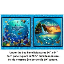 Under The Sea Dolphin Panel Blocks cotton fabric Digital Artworks VIII QT Fabric
