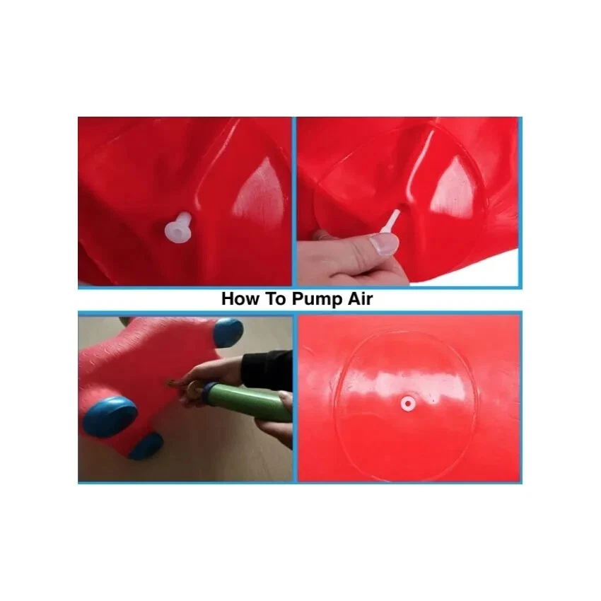 Grande CABALLO ROJO Burro Tolva Paseo en Juguete Rebotando Inflable REBOTE A LO LARGO Sonido Foto 2 de 2