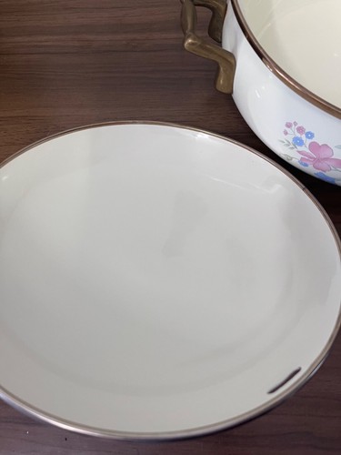 Casseruola smaltata Lincoware Hana Collection 1987 Lg 10” con coperchio manici ottone - Foto 6 di 6