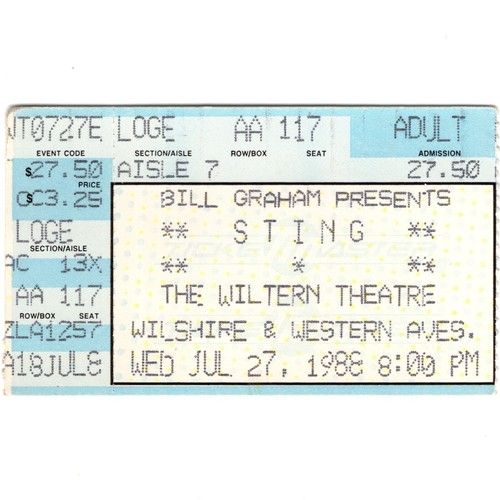 STING Concert Ticket Stub LOS ANGELES CA 7/27/88 THE POLICE NOTHING LIKE THE SUN