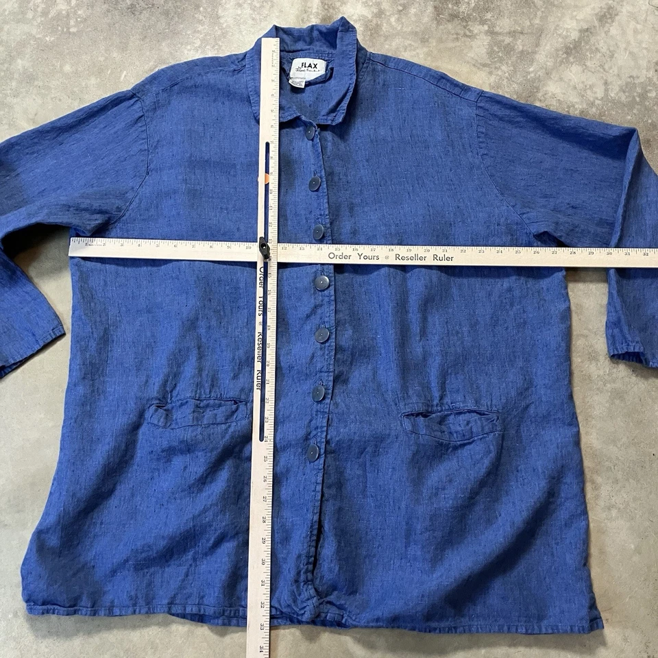 Chaqueta de lino para mujer talla 24/26 túnica azul botones bolsillos delanteros lino manga 3/4 Foto 3 de 4