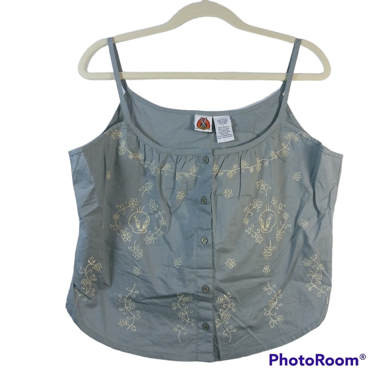 Looney Tunes Gray Tweety Bird Vintage Y2K Crop Top Size L