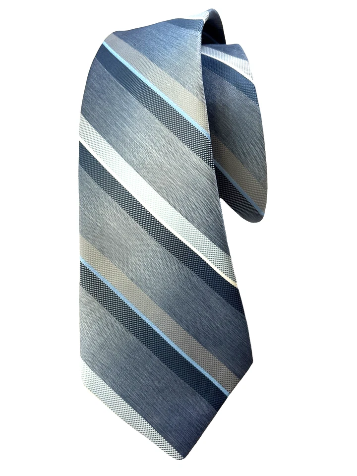 Giovanni Tie Blue, Silk blend, White Gray striped made in U.S.A. 58x3" - Image 4 of 4