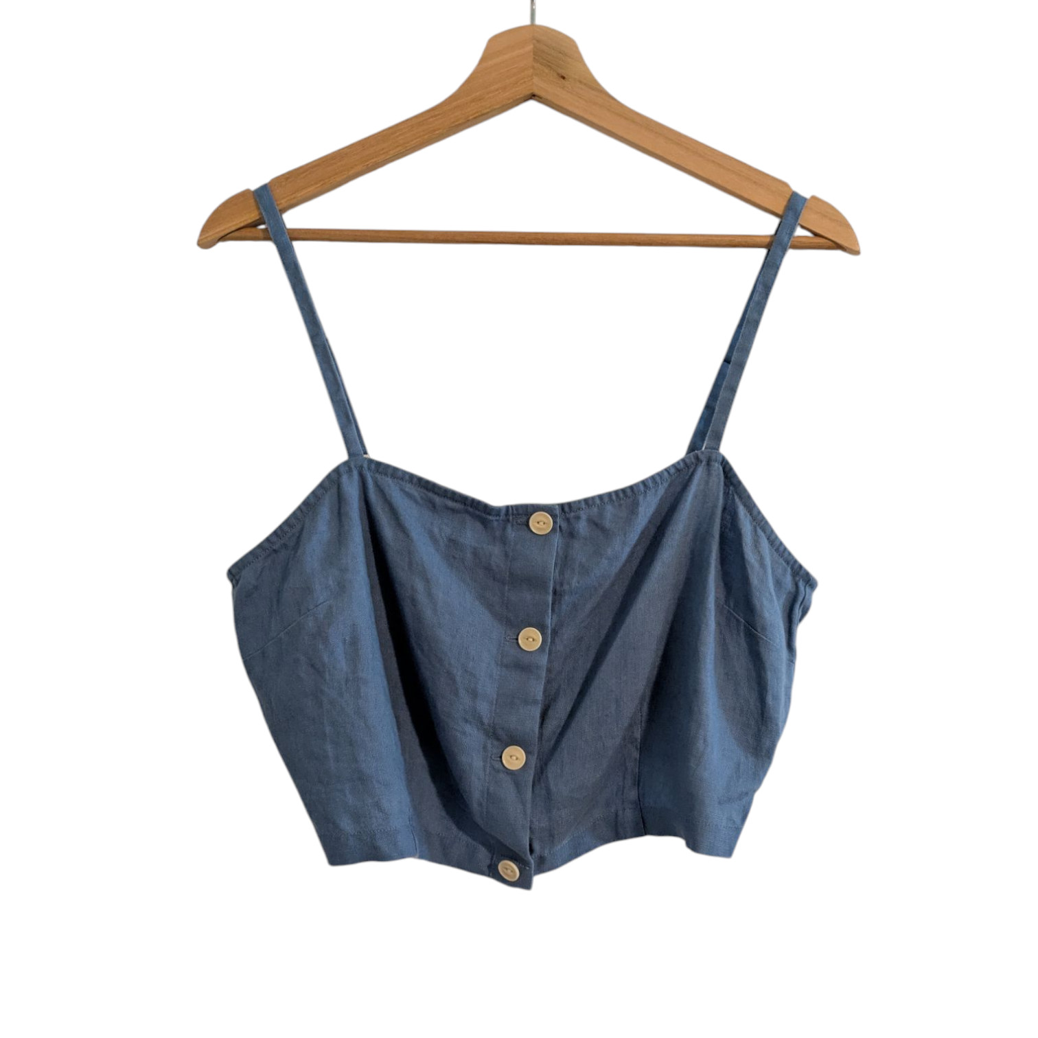 Outerknown Eclipse Linen Tank Top Cropped Blue St… - image 1