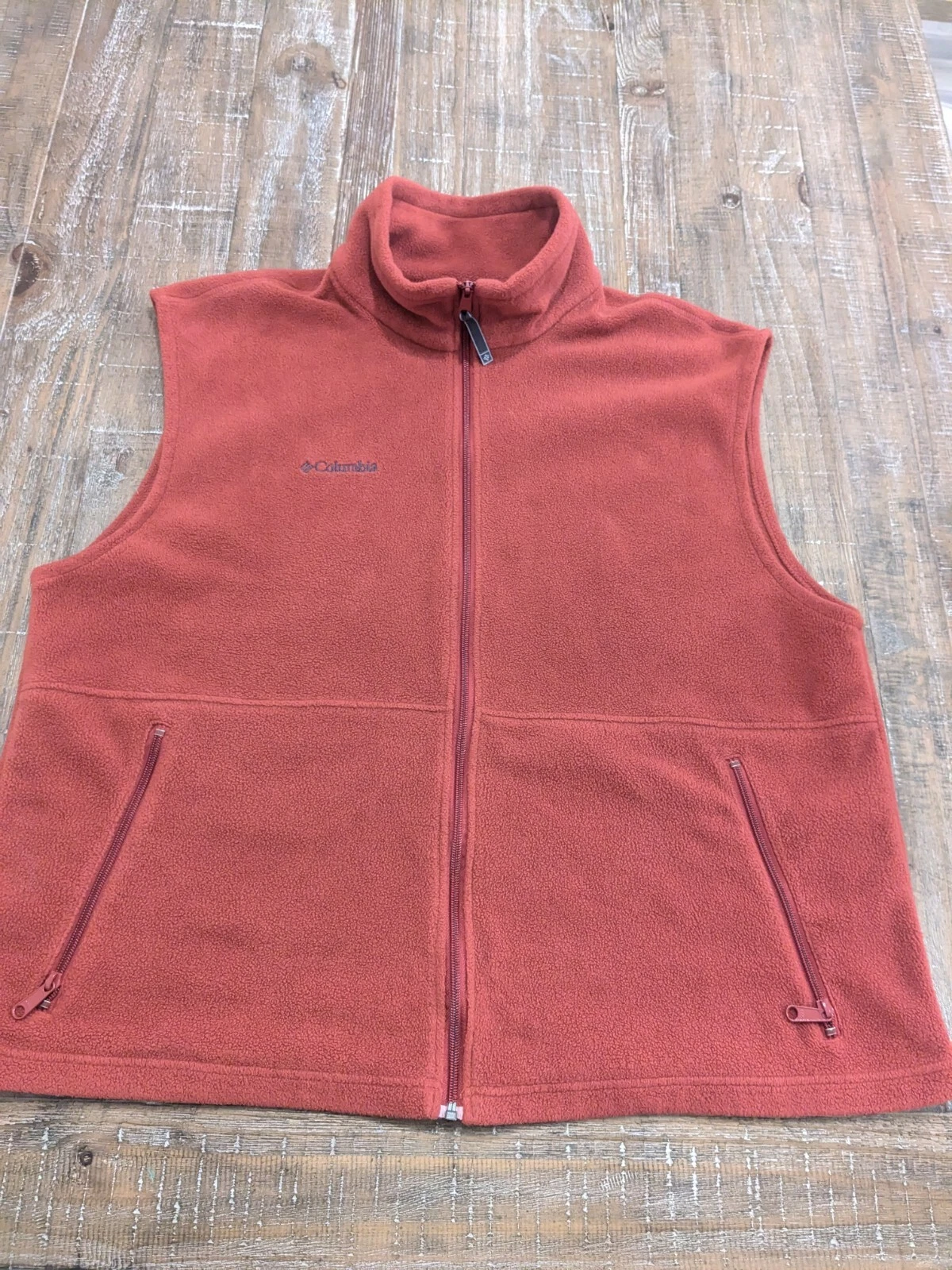 COLUMBIA - Men's Red Fleece Vest - FULL ZIP - Zippered Pockets - MensXXL